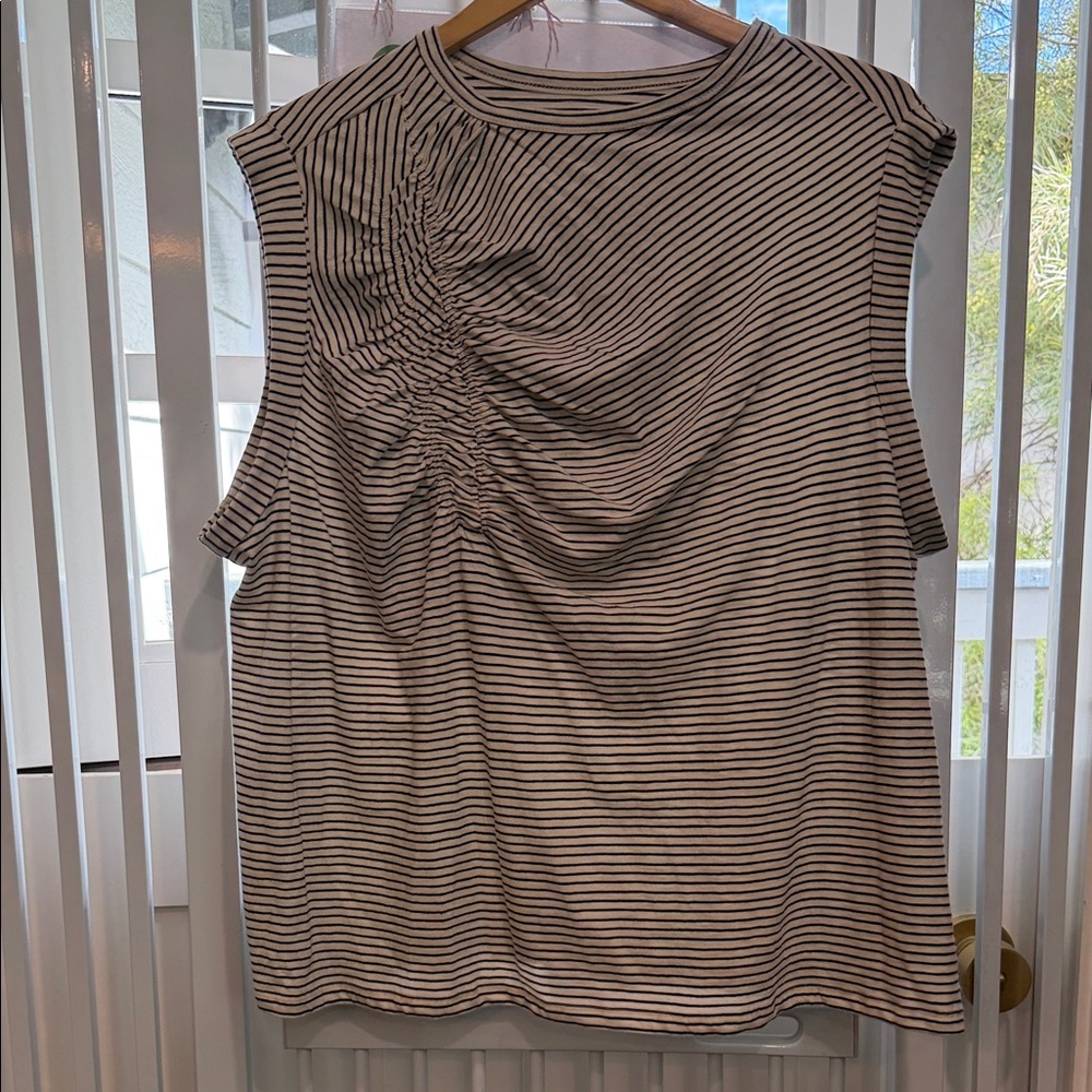 Anthropologie Black and White Striped Muscle Tee